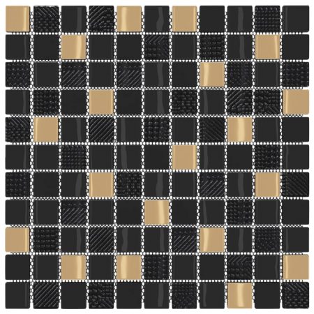 Piastrelle Mosaico 22 pz Nero e Oro 30x30 cm in Vetro