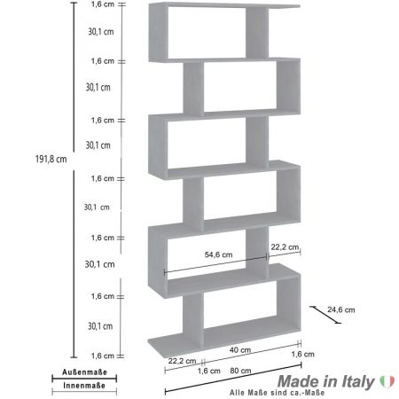 open shelves bookcase Italian Style Furniture data sheet