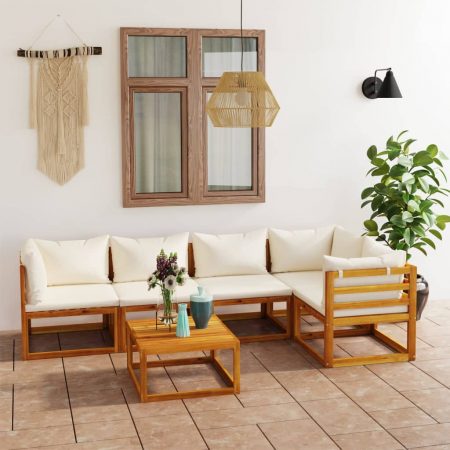 3057656  6 Piece Garden Lounge Set with Cushion Cream Solid Acacia Wood (311853+311857+311859)