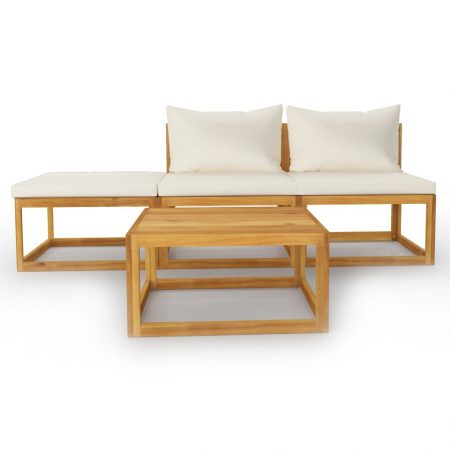 3057658  4 Piece Garden Lounge Set with Cushion Cream Solid Acacia Wood  (311855+311863)