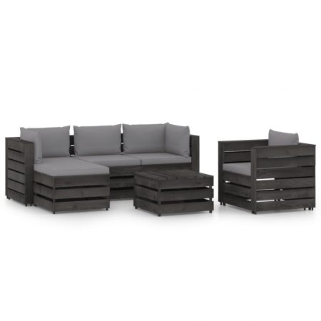 Set Divani da Giardino con Cuscini 6 pz Legno Impregnato Grigio