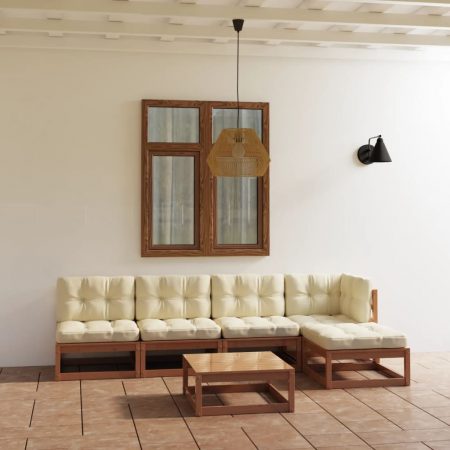 Set Divani da Giardino 6 pz con Cuscini Legno Massello di Pino