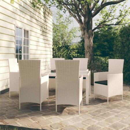 Set Mobili da Giardino 7 pz con Cuscini in Polyrattan Bianco