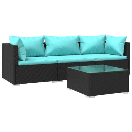 Set Divani da Giardino 4 pz con Cuscini in Polyrattan Nero