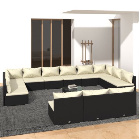 Set Divani da Giardino 13 pz con Cuscini in Polyrattan Nero