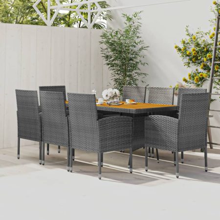 Set da Pranzo per Esterni 9 pz in Polyrattan Grigio