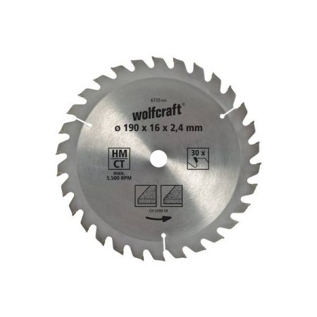Wolfcraft 6735000 Lama circolare in metallo duro 190 x 16 mm Numero di denti: 30 1 pz.