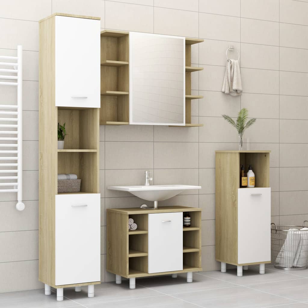 Armadio da Bagno Bianco e Rovere Sonoma 30x30x179 cm Truciolato