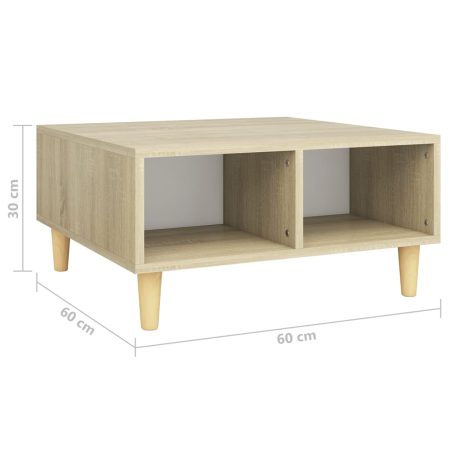 Tavolino da Salotto Bianco e Sonoma 60x60x30 cm in Truciolato