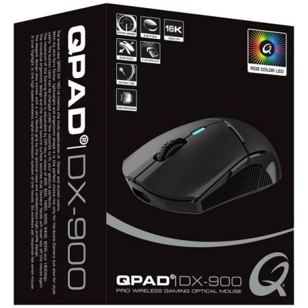 QPAD DX900 Mouse gaming wireless Senza fili (radio) Ottico Nero