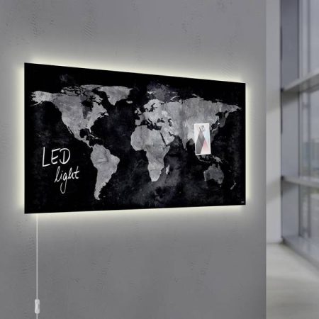 Sigel Lavagna magnetica in vetro con illuminazione led Artverum World Map LED Light Nero (L x A) 91 cm x 46 cm GL409