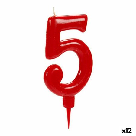 Candela Rosso Compleanno Numeri 5 (12 Unità)