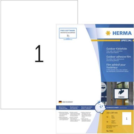 Herma 9501 Etichette 210 x 297 mm Pellicola in polietilene Bianco 50 pz. Permanente Etichetta universale