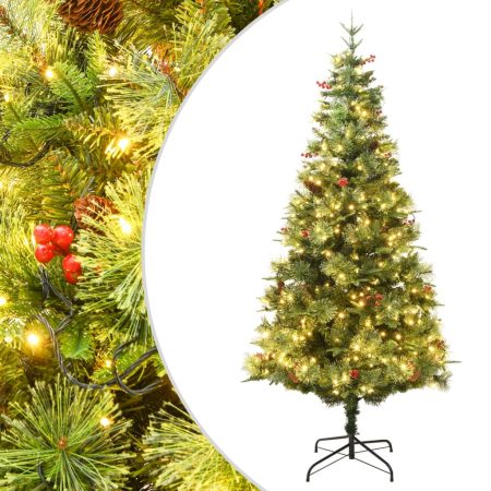 Albero di Natale con LED e Pigne Verde 195 cm in PVC e PE