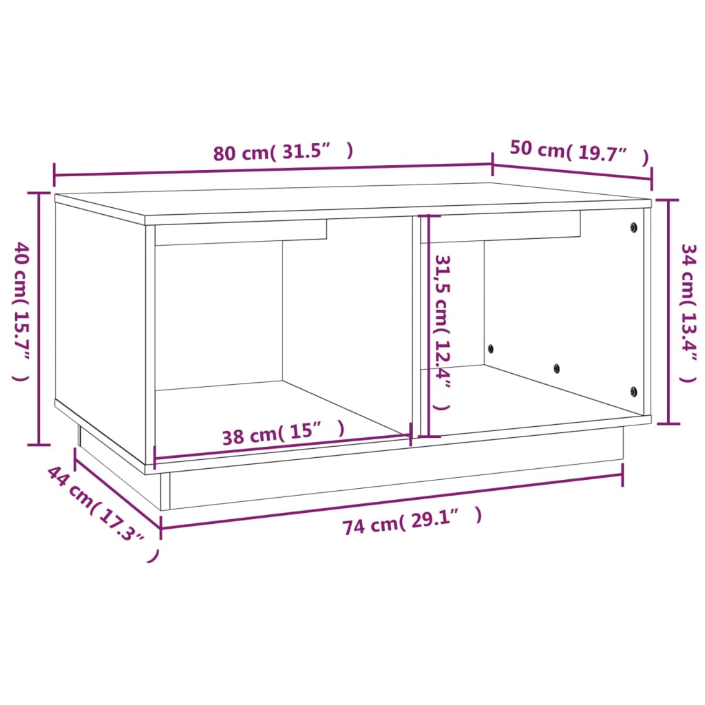 Tavolino da Salotto Bianco 80x50x40 cm Legno Massello di Pino