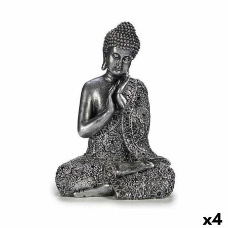Statua Decorativa Buddha Seduto Argentato 22 x 33 x 18 cm (4 Unità) Made in Italy Global Shipping