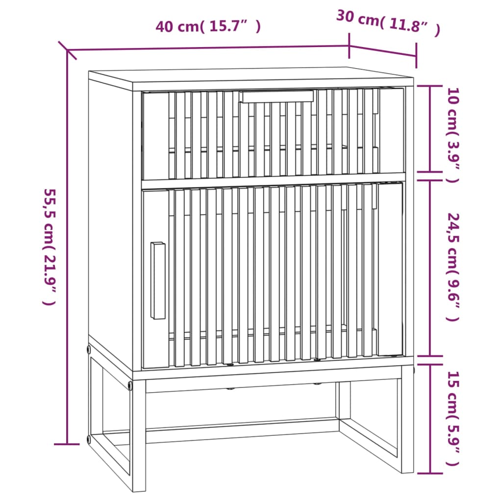 Comodino Nero 40x30x55,5 cm Legno Multistrato e Ferro