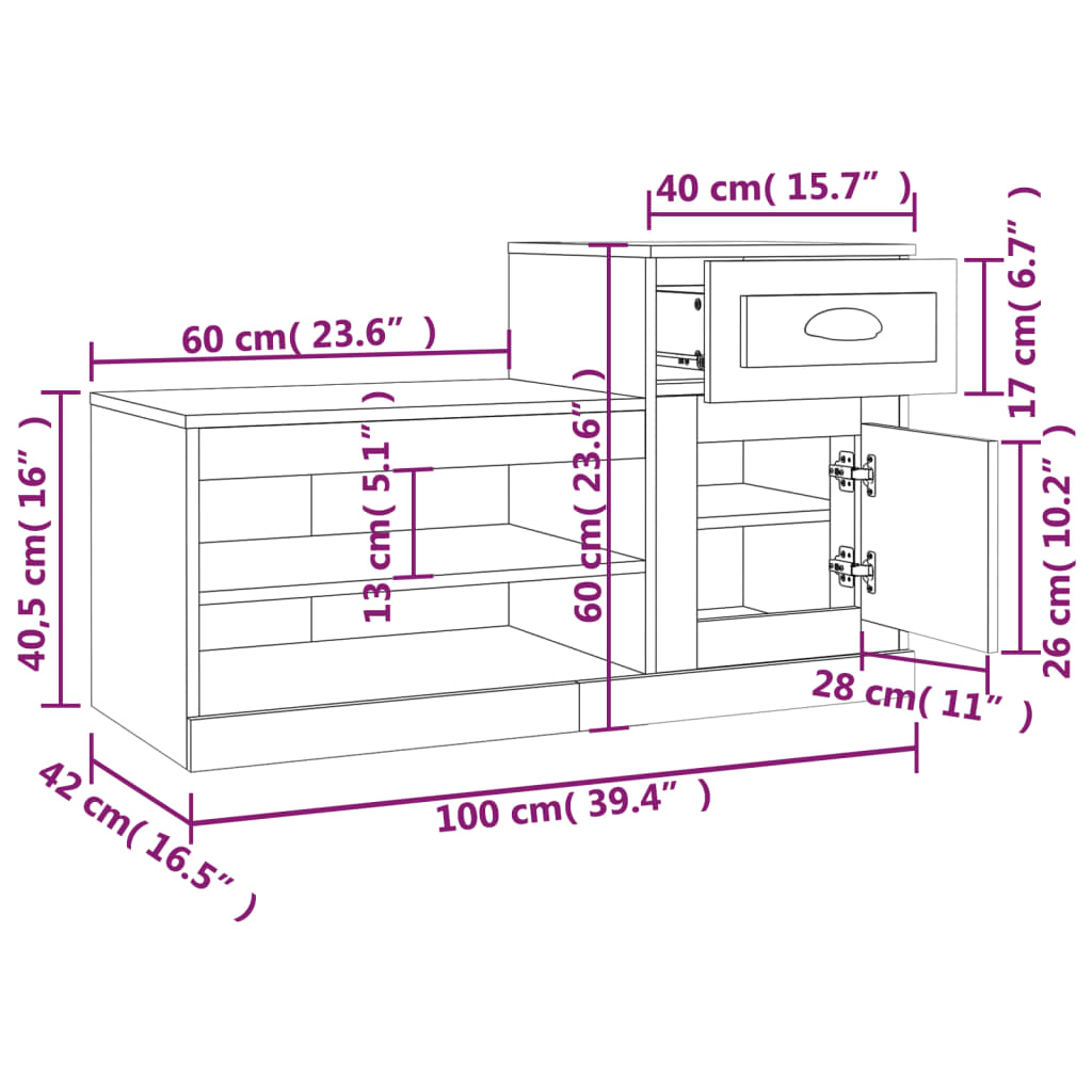 BaraSh Scarpiera Nera 100x42x60 cm in Legno Multistrato,Abbigliamento e  sistemazione negli armadi,Scarpiere e Organizer per Scarpe(SPU:816417)