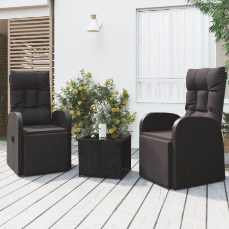 Set Mobili da Giardino 3 pz Nero Polyrattan e Acciaio