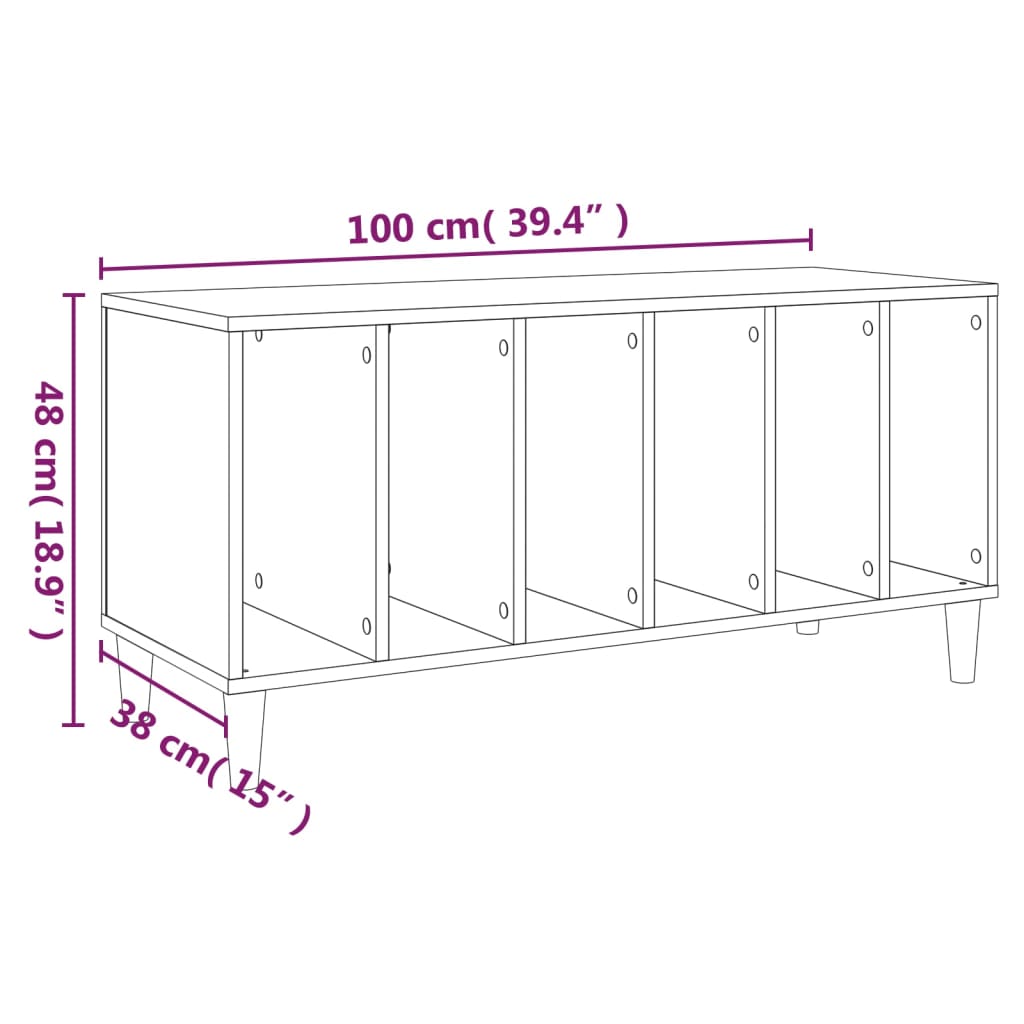 Mobile Porta Dischi Bianco Lucido 100x38x48cm Legno Multistrato