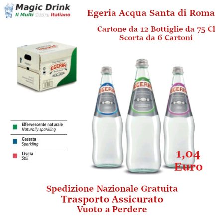 Acqua Vetro Egeria Acqua Santa di Roma Cartone da 12 Bottiglie da 75 cl