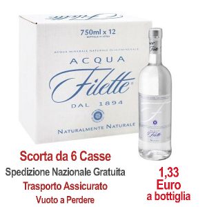 Acqua Filette Vetro Confezione da12 Bottiglie da 750 cl Scorta x6 Casse