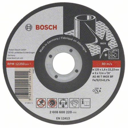 Bosch Accessories 2608602220 2608602220 Disco di taglio dritto 115 mm 1 pz. Acciaio