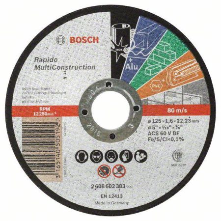 Bosch Accessories 2608602383 2608602383 Disco di taglio dritto 125 mm 1 pz. Acciaio