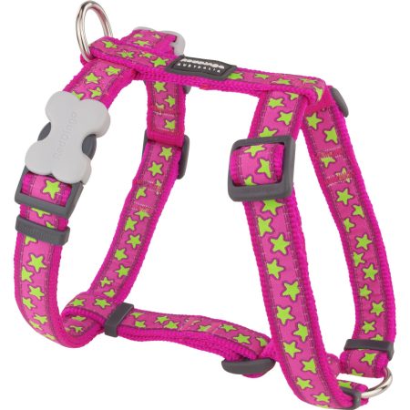 Imbracatura per Cani Red Dingo STYLE STARS LIME ON HOT PINK 36-54 cm 30-48 cm Made in Italy Global Shipping