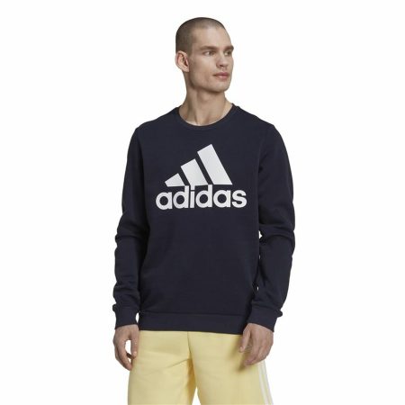 Felpa senza Cappuccio Uomo Adidas Essentials Big Logo Blu Marino Blu scuro