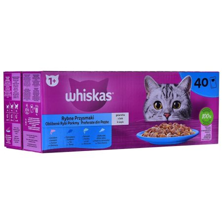 Spuntino per Cat Whiskas 40 x 85 g Salmone Tonno Pesce Baccalà Made in Italy Global Shipping