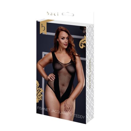 Body a Rete Jacquard V Teddy Rede de Pesca Taglia Unica Baci Lingerie BW3134-BLKQS Nero XL Queen colore